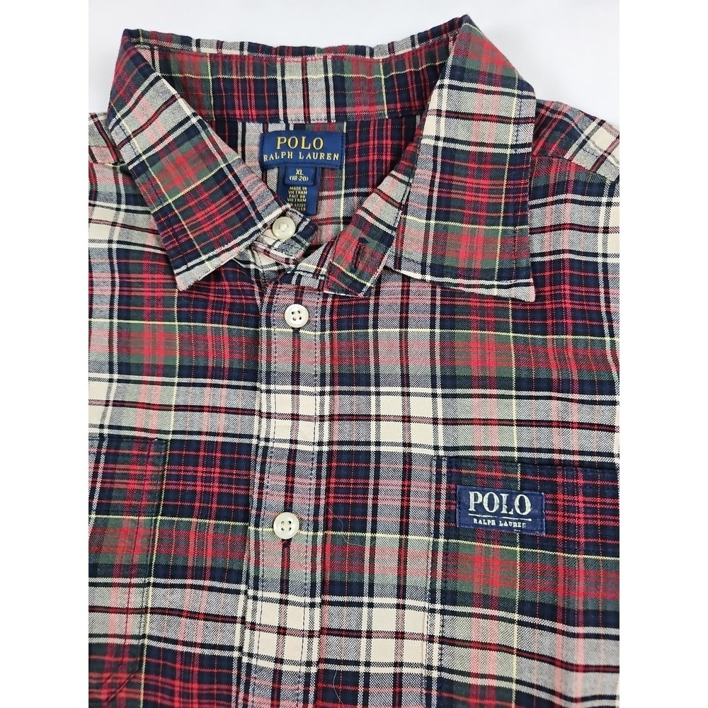 Ralph Lauren Polo Button Shirt Boys XL 18-20 Cotton Burgundy Plaid - Picture 2 of 4